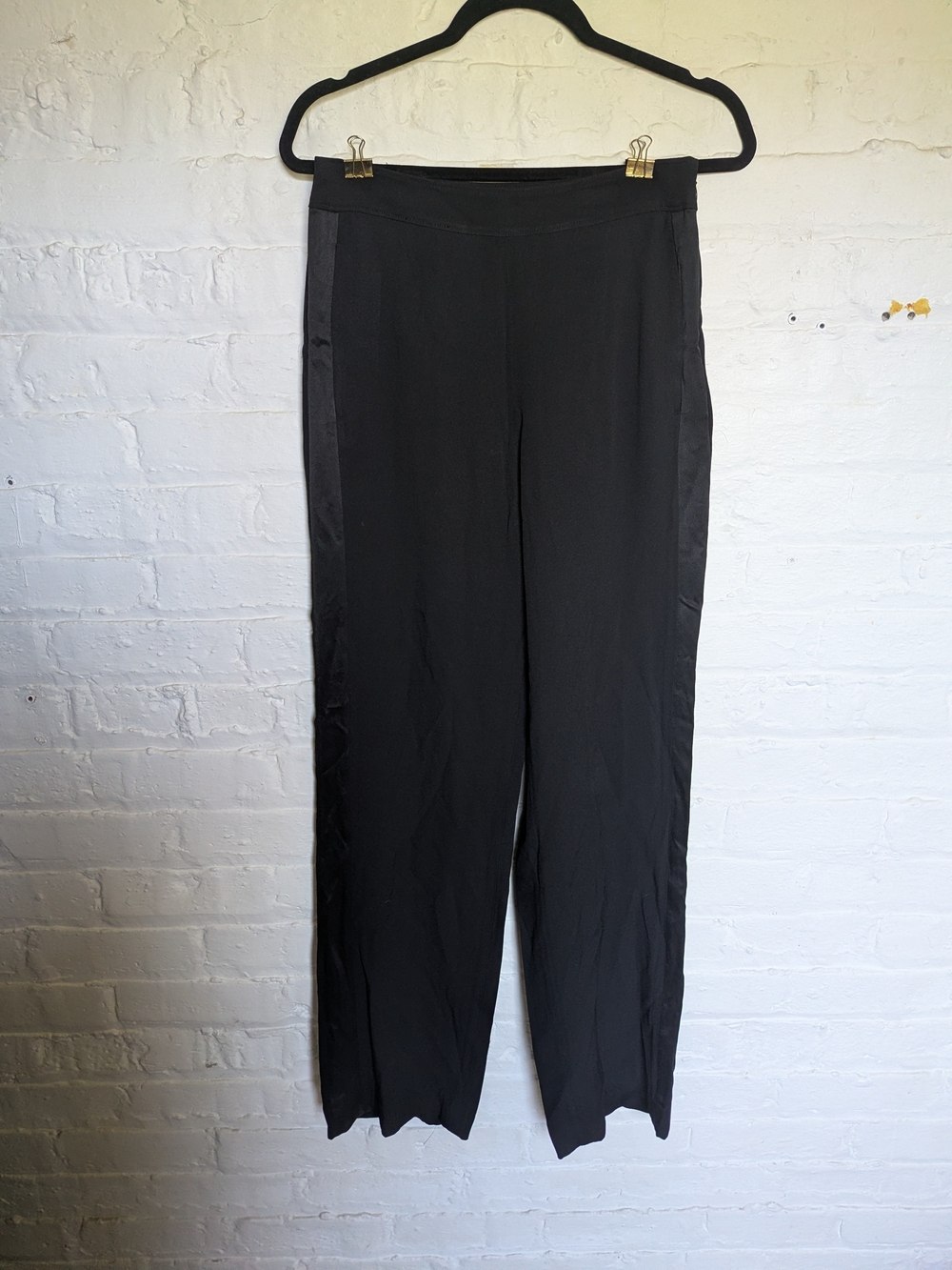 Tory Burch Black Women's Wide-Leg Dress Pants With Satin Trim On Side